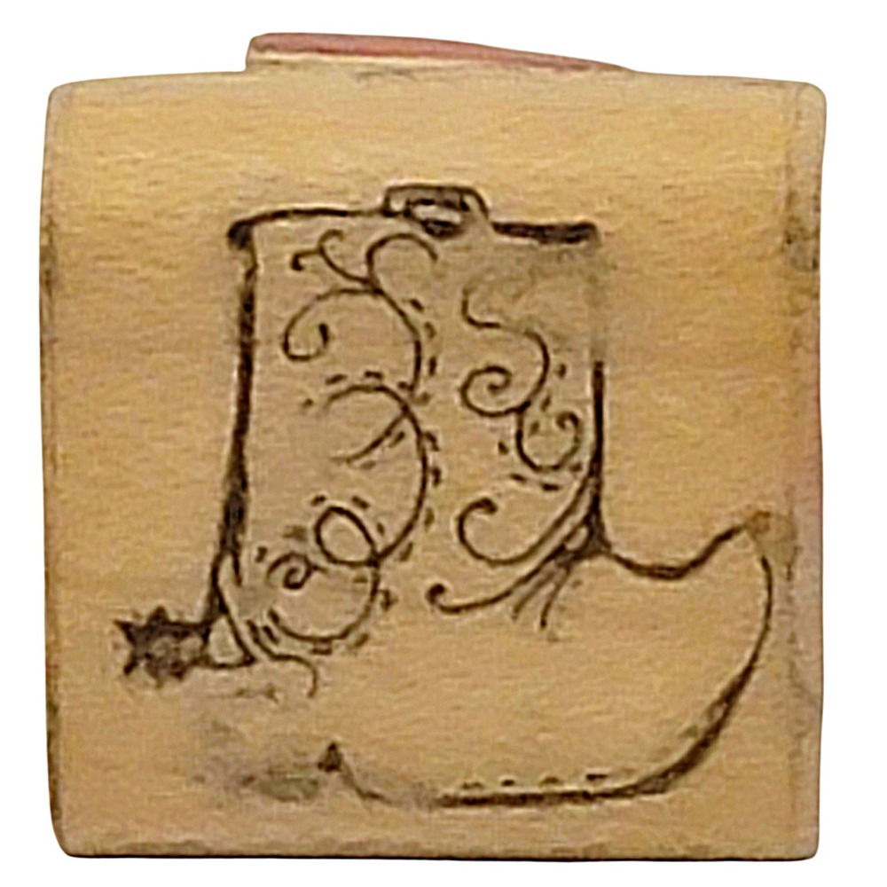 VTG‎ 80s DOTS Cowboy Boot Rubber Stamp B131 1" 1989 Cowgirl Western Wood Mounted